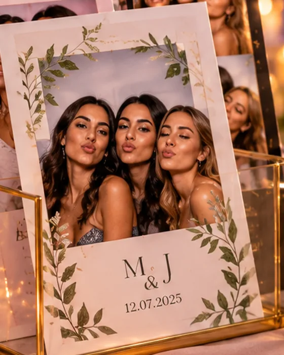 Tirage photobooth avec cadre de mariage personnalisé